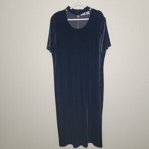 Vintage 90s Fashion Bug black velvet plus size maxi dress with charm neck 22/24